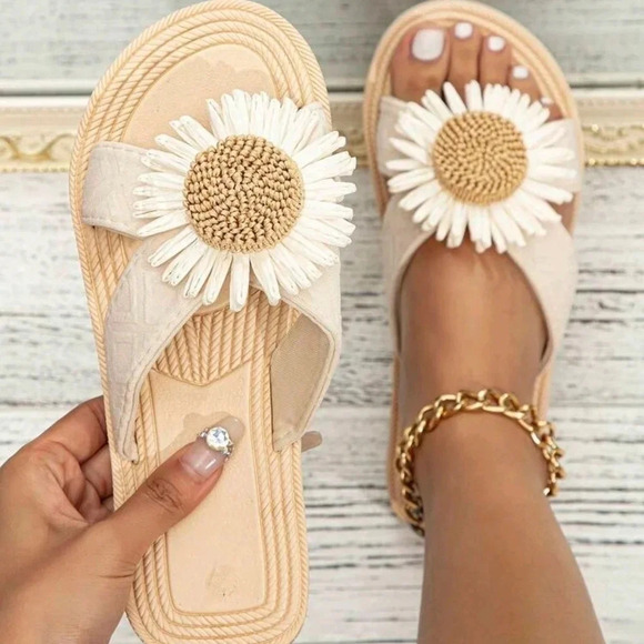 Slide Sandals For Women, Applique Decor Flat Sandals - Picture 1 of 6